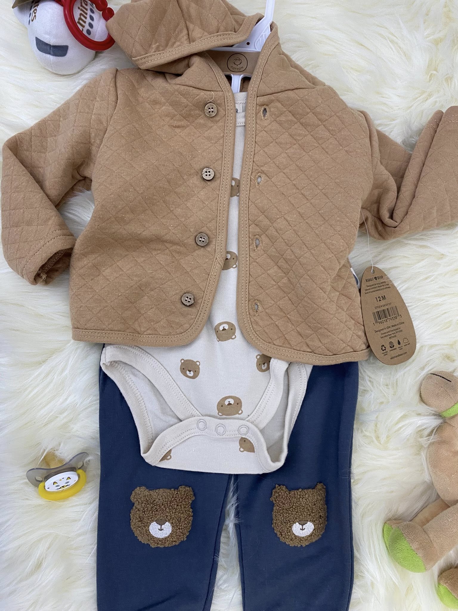 Baby Solid Color Knit Romper Combo Striped Graphic Cardigan Sets