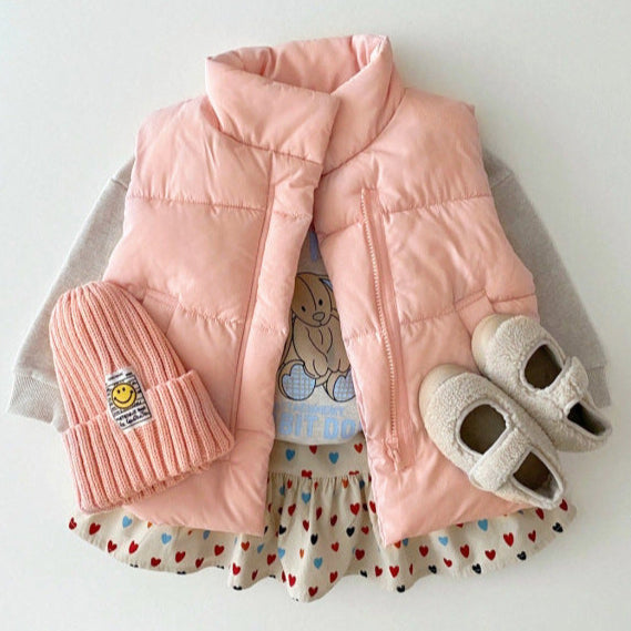 Baby Solid Color Quilted Thickened Vest Coat In Winter-2