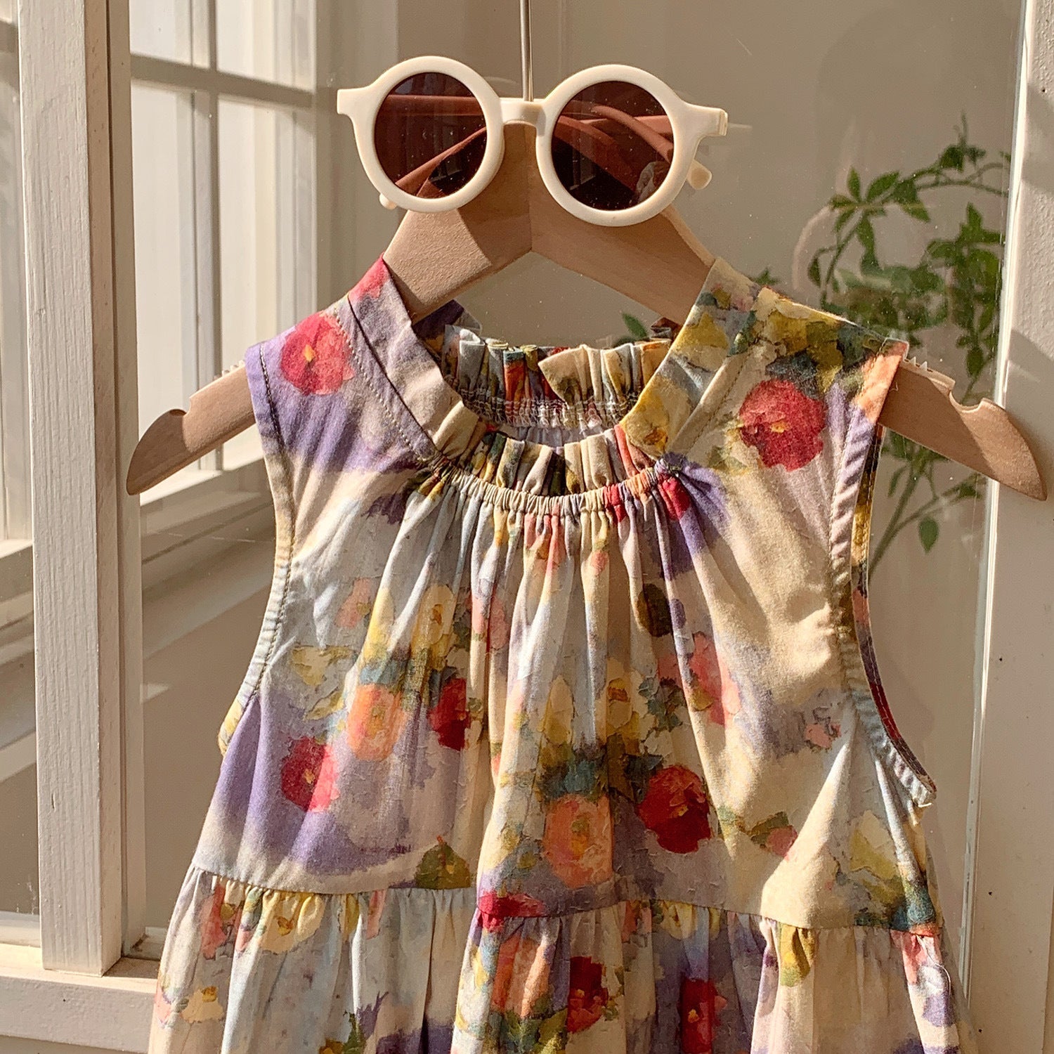 Summer Baby Kids Girls Sleeveless Oil-Painting Flowers Pattern Dress-1